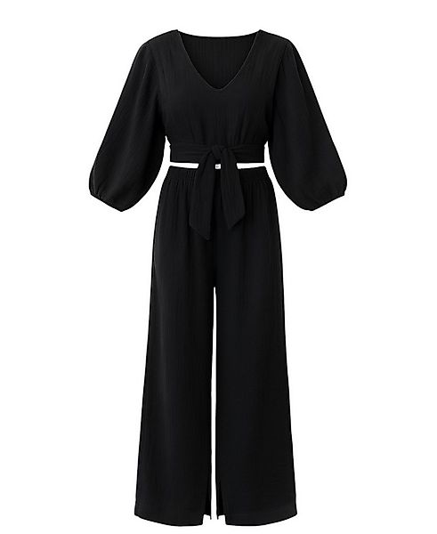 WENOR Crop-Top Set Damen Musselin-Zweiteiler mit Hose, Wickel-Top & V-Aussc günstig online kaufen