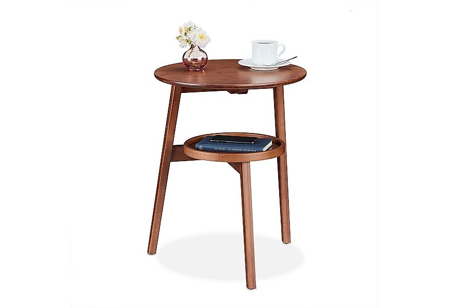 relaxdays Beistelltisch Runder Beistelltisch mit 2 Ablagen günstig online kaufen