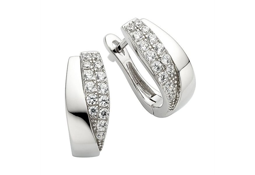 Zeeme Paar Creolen Silber 925 rhodiniert mit Zirkonia weiß günstig online kaufen