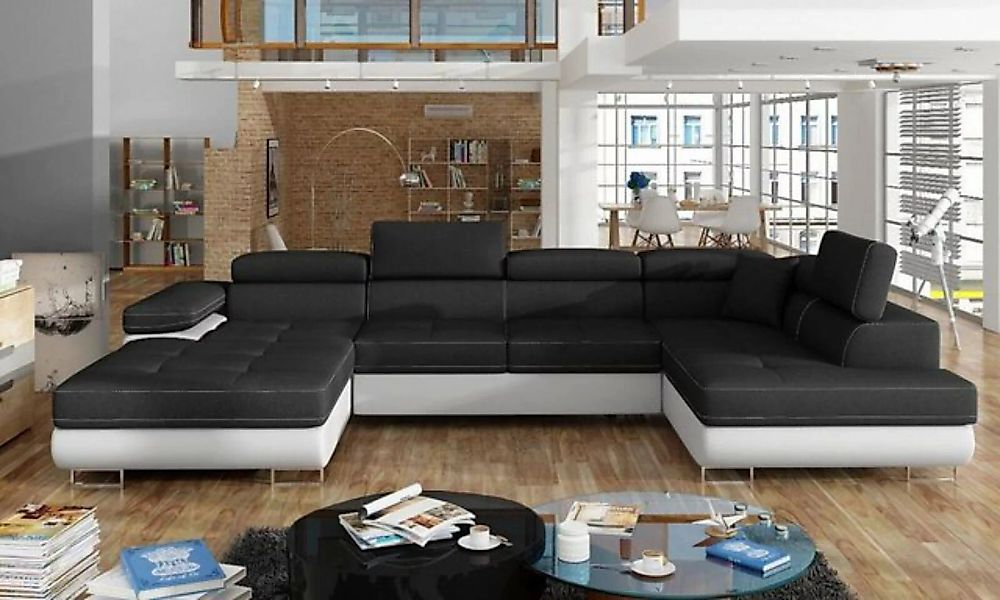 JVmoebel Ecksofa Ecksofa U-Form Couch Garnitur Wohnlandschaft Schwarz Holz günstig online kaufen