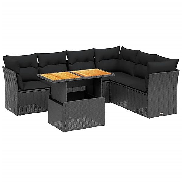 vidaXL 7-Tlg Garten-Sofagarnitur mit Kissen Schwarz Poly Rattan 3270845 günstig online kaufen