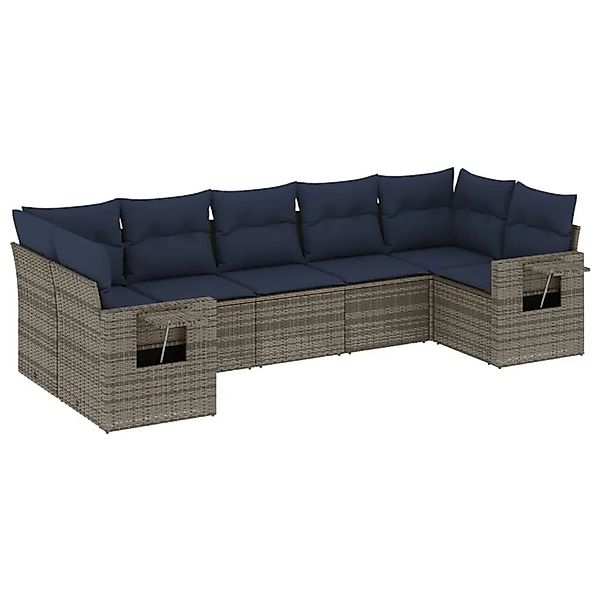 vidaXL 7-Tlg Gartensofa-Set mit Kissen Grau Polyrattan 3220590 günstig online kaufen