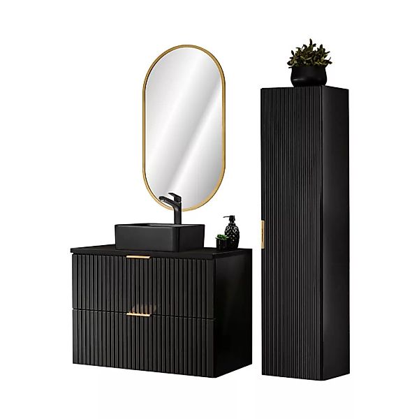 Badezimmer komplett Set, mit ovalem LED Spiegel, Keramik Waschbecken und Ho günstig online kaufen