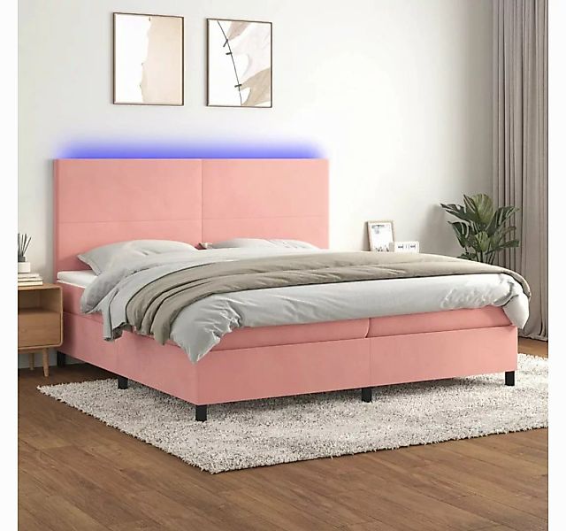 vidaXL Boxspringbett Boxspringbett mit Matratze LED Rosa 200x200 cm Samt Be günstig online kaufen