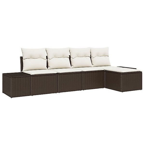 vidaXL Loungesofa 5-tlg. Garten-Sofagarnitur mit Kissen Braun Poly Rattan, günstig online kaufen