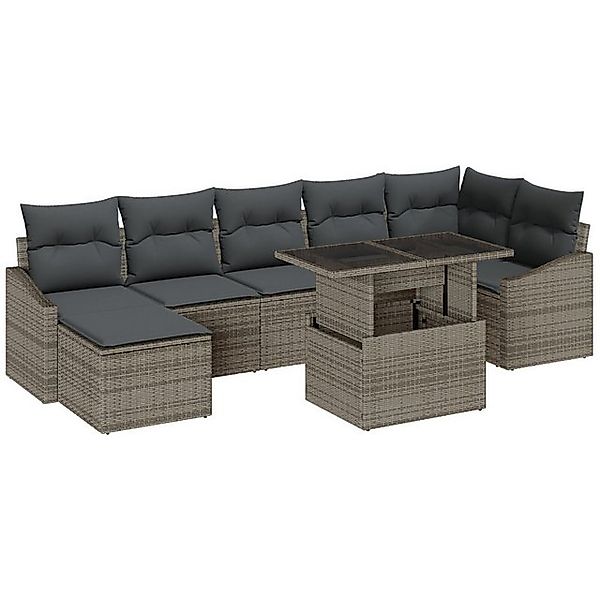 vidaXL Loungesofa 8-teiliges Garten-Sofa-Set mit Kissen Grau Poly-Rattan, 8 günstig online kaufen