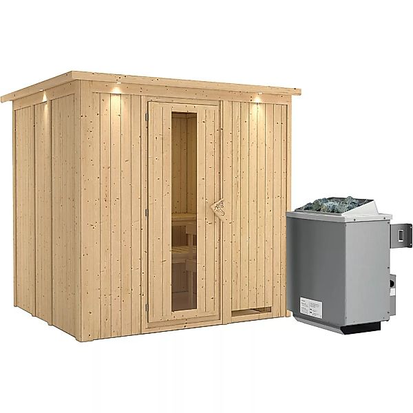 Karibu Sauna Stina inkl. Ofen 9 kW integr. Steuerung, Dachkranz, Energiespa günstig online kaufen