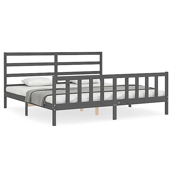 vidaXL Bett Massivholzbett mit Kopfteil Grau 200x200 cm günstig online kaufen