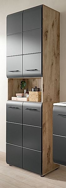 Inn.Furn Hochschrank Cover (Badschrank in Schwarz und Eiche, 4-türig, 60 x günstig online kaufen