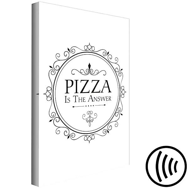 Bild auf Leinwand Zeit für Pizza - eine SW-Grafik mit der Aufschrift Pizza günstig online kaufen