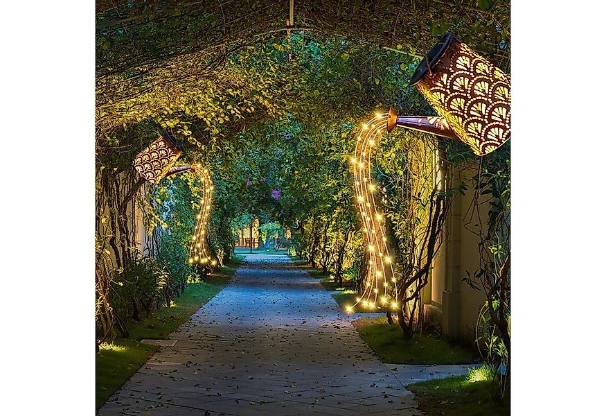 LQWELL LED Solarleuchte Solar Gießkanne mit Wasserfall Lichterkette Lampe, günstig online kaufen