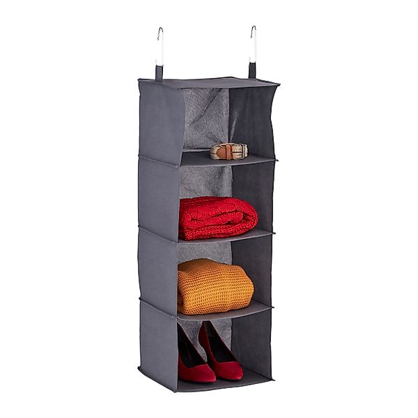 relaxdays Hängeregal Kleiderschrank 4 Fäch, Grau günstig online kaufen