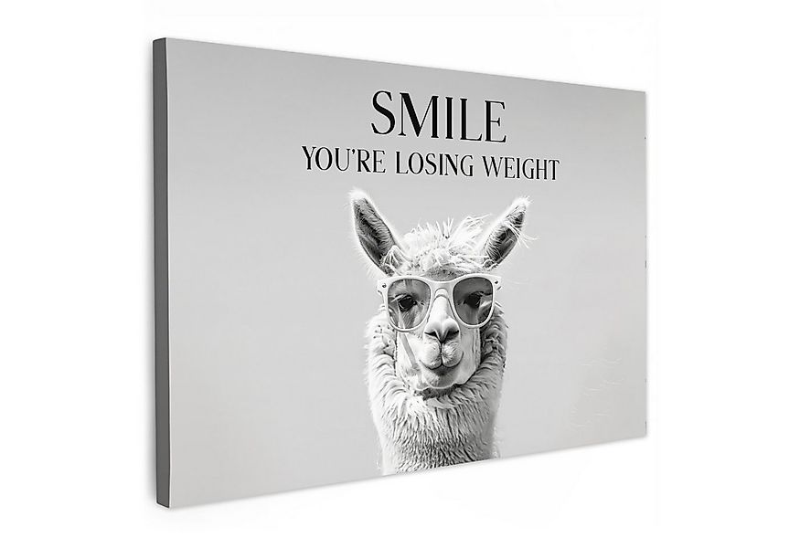 OneMillionCanvasses® Leinwandbild Zitat - Lama - Smile - Sprüche - Grau, Fo günstig online kaufen
