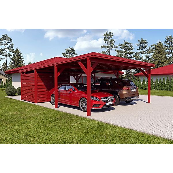 Holzbrüder Carport Ralf 52m² mit kl. Geräteraum Oxidrot-Rot günstig online kaufen