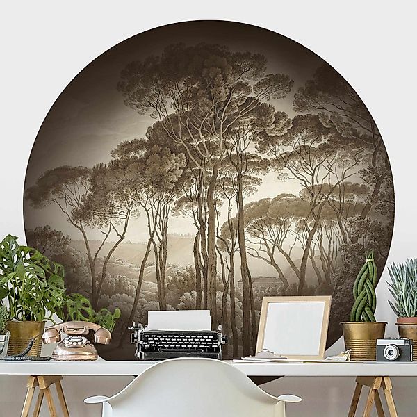 Runde Fototapete Hendrik Voogd Landschaft mit Bäumen in Beige günstig online kaufen