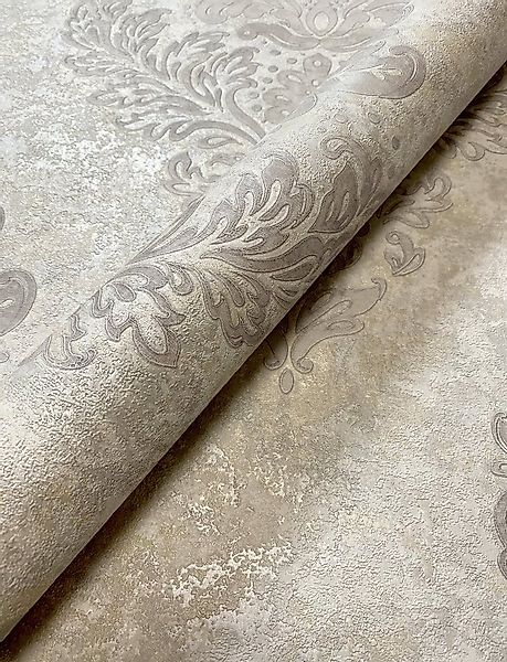 Newroom Vliestapete, Grau Tapete Barock Ornament - Barocktapete Creme Glamo günstig online kaufen