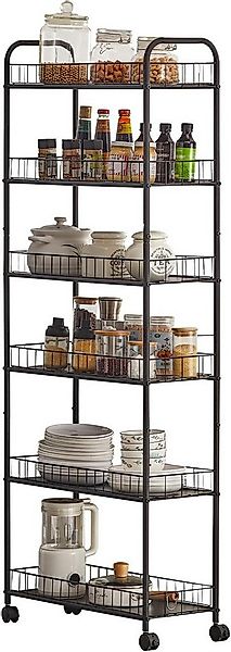GarveeMore Küchenregal 6-stufiger mit Rollen und Körben,25,4x58x155cm, Dünn günstig online kaufen