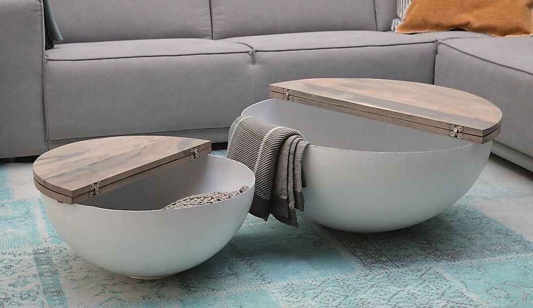 Couchcenter Couchtisch Sophie 60 cm oder 80 cm Aufklappbar Weiß Gräulich Ha günstig online kaufen