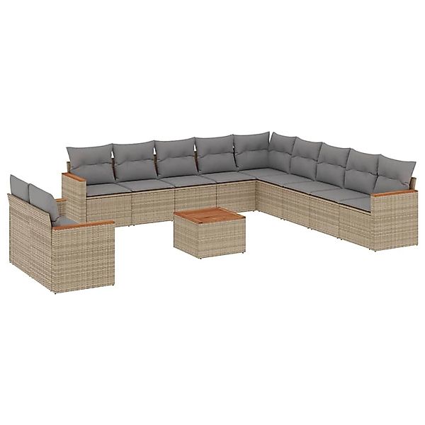 vidaXL 12-Tlg Garten-Sofagarnitur mit Kissen Beige Poly Rattan 3258538 günstig online kaufen