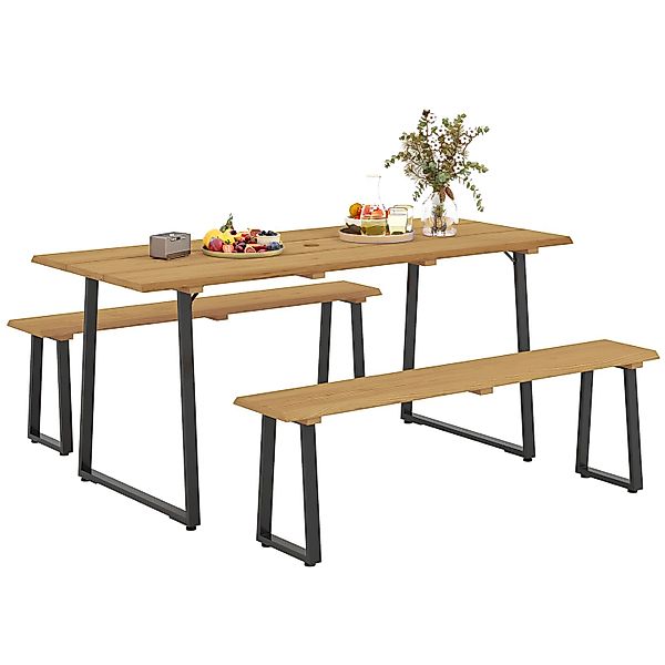 Outsunny Sitzgruppe Tannenholz  Stahl 178L x 76B x 77H cm Naturholz günstig online kaufen