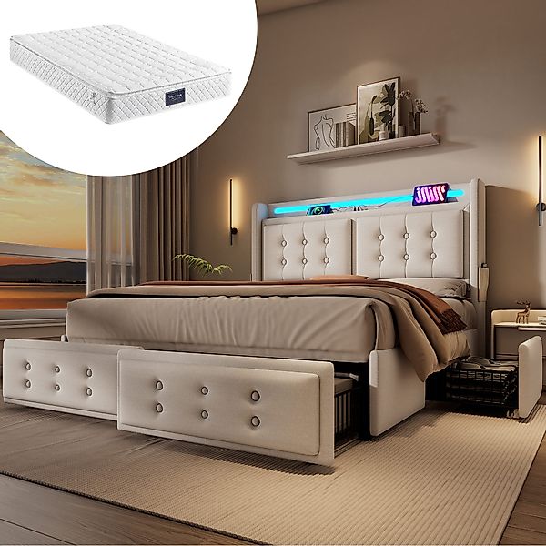 HAUSS SPOLE Polsterbett 140x200cm mit Led, günstig online kaufen