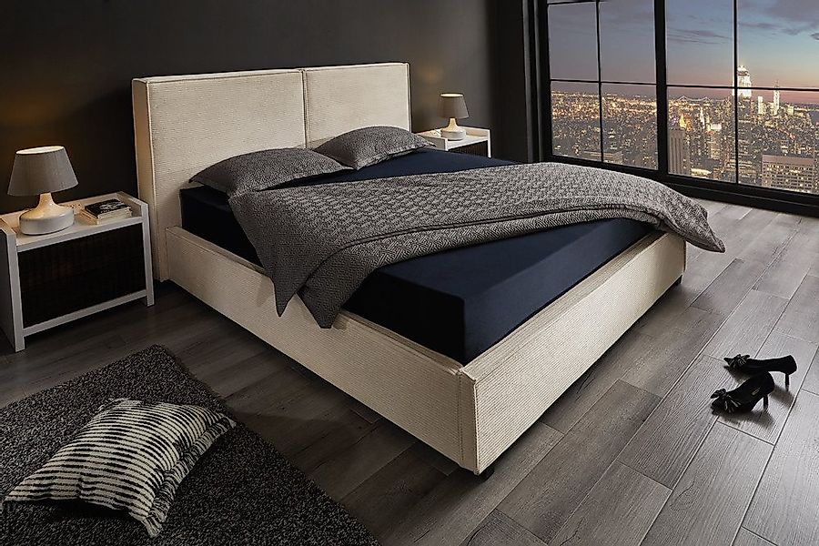riess-ambiente Boxbett ROCCO 180x200cm beige Cord – mit Bettkasten & Kopfte günstig online kaufen