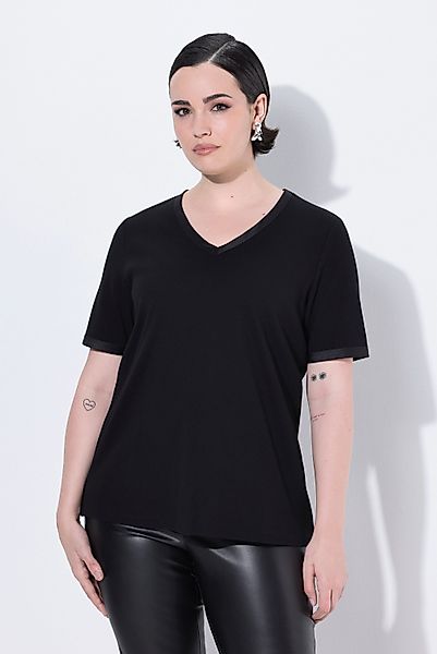 Ulla Popken T-Shirt T-Shirt Rippjersey Satinkante günstig online kaufen