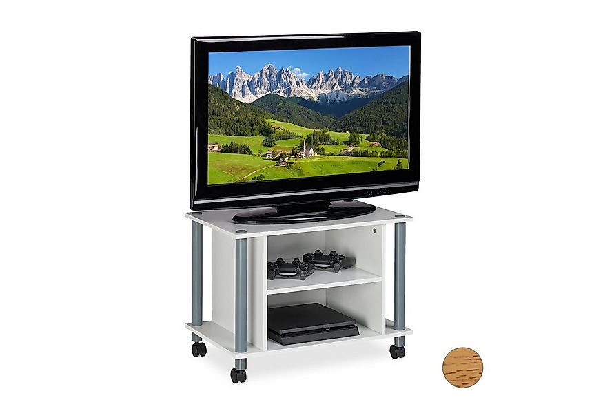 relaxdays TV-Regal TV Tisch mit Rollen und 2 Fächern, weiß günstig online kaufen
