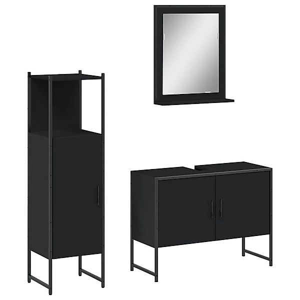 vidaXL Badezimmer-Set 3-tlg. Badmöbel-Set Schwarz Holzwerkstoff, günstig online kaufen