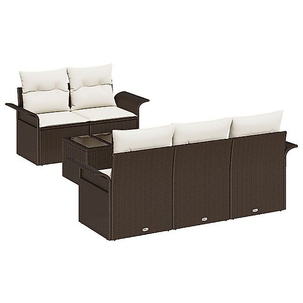 vidaXL Loungesofa 6-teilige Garten Sofagarnitur mit Kissen Braunes Poly Rat günstig online kaufen