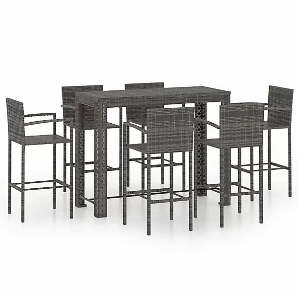 7-tlg. Garten-bar-set Mit Armlehnen Poly Rattan Grau günstig online kaufen