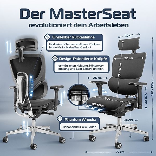 CLOUVOU Bürostuhl ergonomisch, Schreibtischstuhl bis 150 kg - Testsieger (M günstig online kaufen
