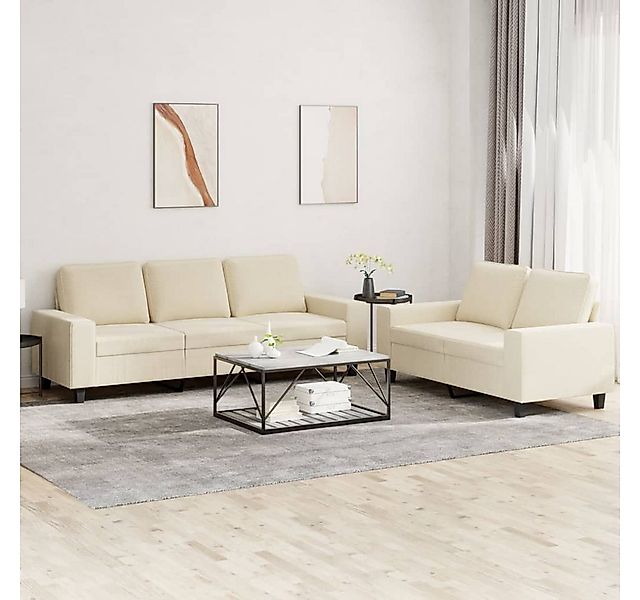 vidaXL Sofa Sofagarnitur Set mit Kissen Stoff, 2-tlg., Creme günstig online kaufen