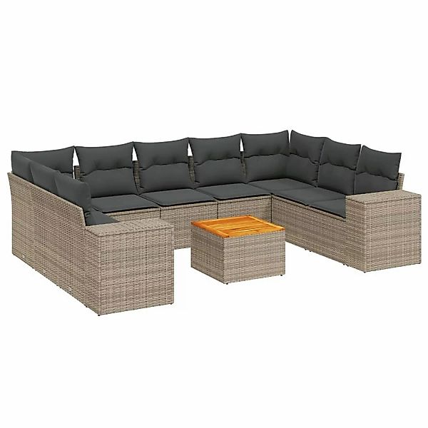 vidaXL 10-Tlg Garten-Sofagarnitur mit Kissen Grau Poly Rattan 3257922 günstig online kaufen