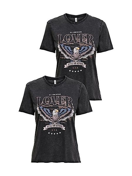 ONLY T-Shirt 2er-SET Print T-Shirt Kurzarm Top mit Design Druck (2-tlg) ONL günstig online kaufen