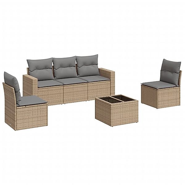 vidaXL 6-Tlg Garten-Sofagarnitur mit Kissen Beige Poly Rattan 3218789 günstig online kaufen