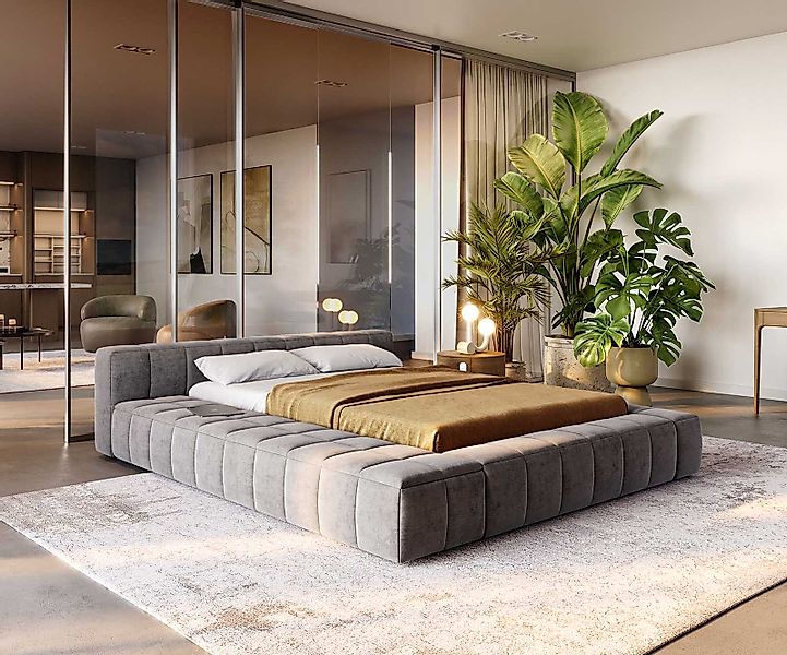 Polsterbettgestell Espazio 140x200 cm Mikrofaser Grau mit Stauraum günstig online kaufen