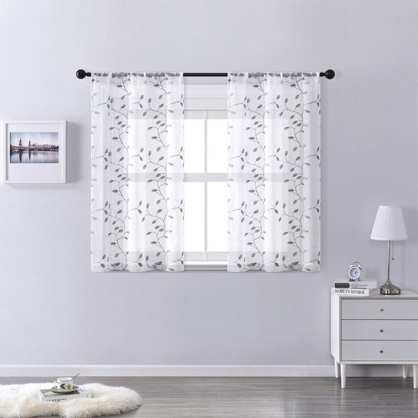 Qelus Vorhang Weiß Transparent mit Blattstickerei günstig online kaufen