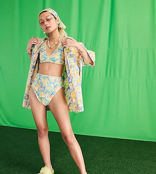 COLLUSION – Bikinislip im Stil der 80er mit hohem Beinausschnitt und neonfa günstig online kaufen