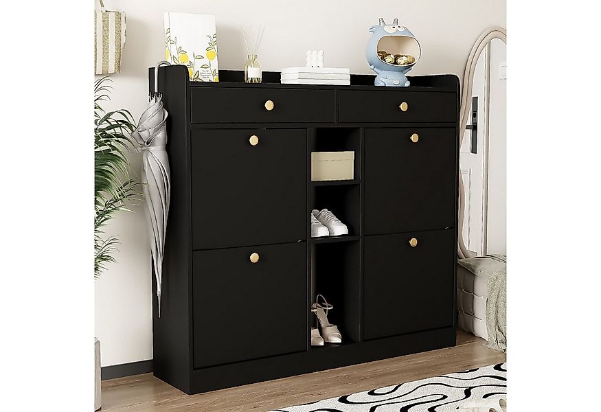 autolock Schuhschrank Schuhkommode mit 4 Klapptüren 2 Schubladen 3 offenen günstig online kaufen