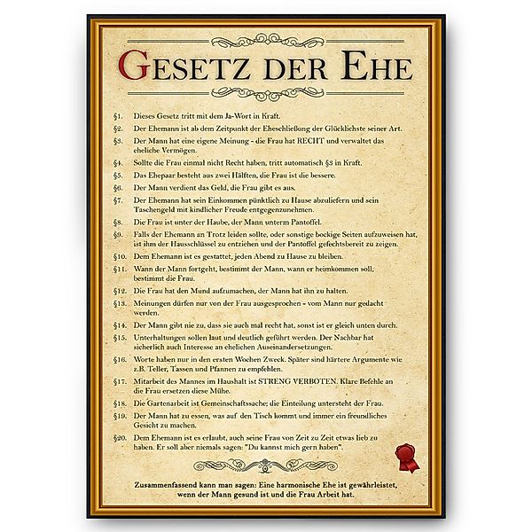 Tigerlino Poster Ehegesetz Hochzeitsgeschenk Ehepaar Hochzeitstag günstig online kaufen
