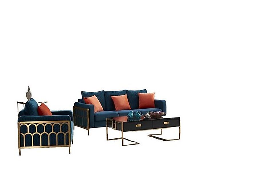 JVmoebel Sofa Blaue Sofagarnitur 3+2+1 Sitzer Set Design Sofas Polster Couc günstig online kaufen