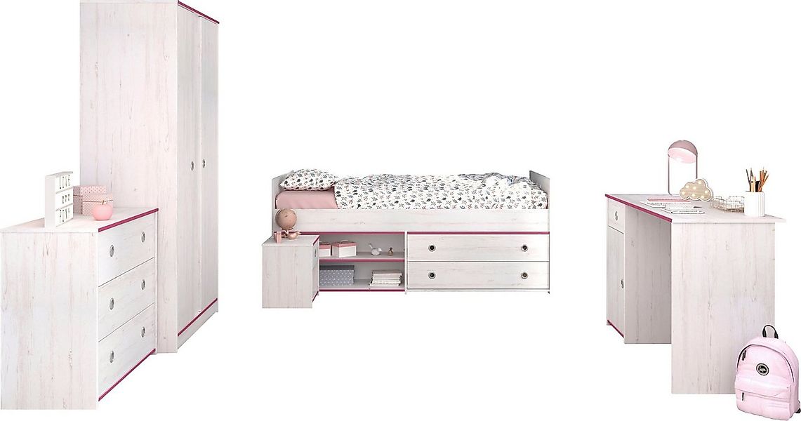 Parisot Jugendzimmer-Set Smoozy, (Set, 5-tlg., Stauraumbett, Nachttisch, Kl günstig online kaufen