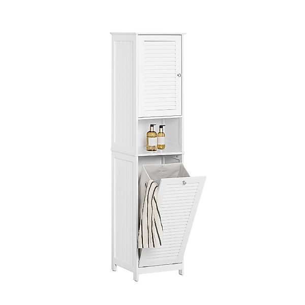 SoBuy Hochschrank mit ausklappbarem Wäschesack Holz Weiß BZR124-W günstig online kaufen