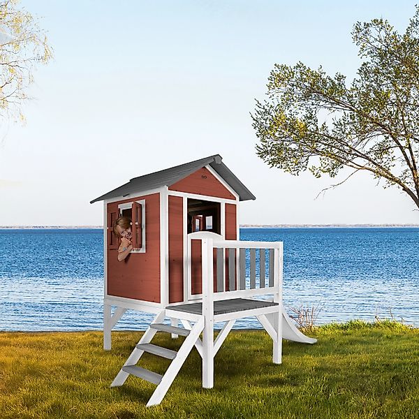 Axi Lodge XL Spielhaus Skandinavisches Rot mit Weißer Rutsche 167 x 240 x 1 günstig online kaufen
