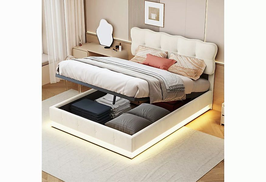 Furnishings Home Polsterbett Stauraumbett Doppelbett LED + Bettkasten (1 tl günstig online kaufen