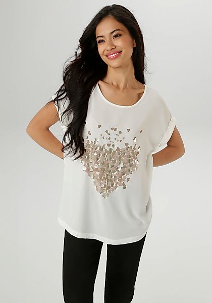 Aniston SELECTED Shirtbluse, mit glänzenden, goldfarbenen Herzen bedruckt - günstig online kaufen
