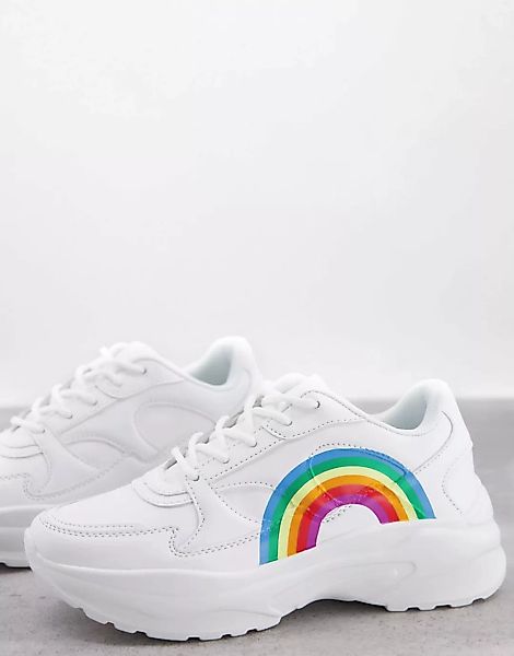 ASOS DESIGN – Degree – Sneaker mit dicker Sohle und Regenbogenprint in Weiß günstig online kaufen