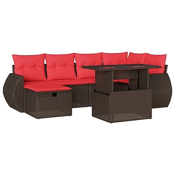 vidaXL 7-Tlg Gartensofa-Set mit Kissen Braun Polyrattan 3275144 günstig online kaufen