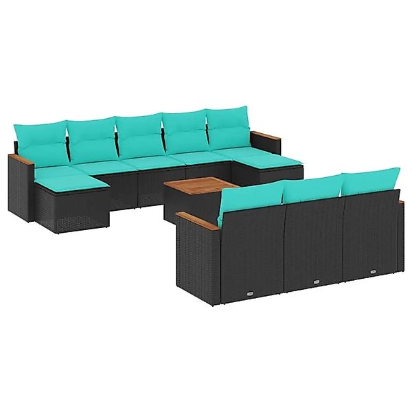 vidaXL 11-Tlg Gartensofa-Set mit Kissen Schwarz Polyrattan 3226421 günstig online kaufen